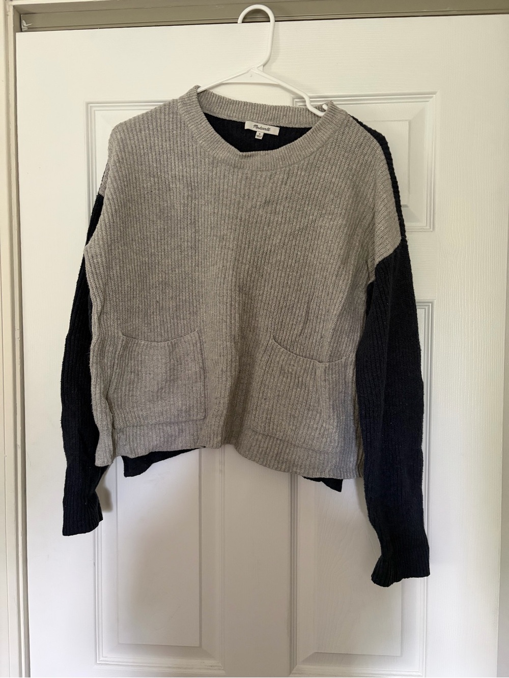 Madewell Two-Tone Gray and Blue Colorblock Sweater with Pockets